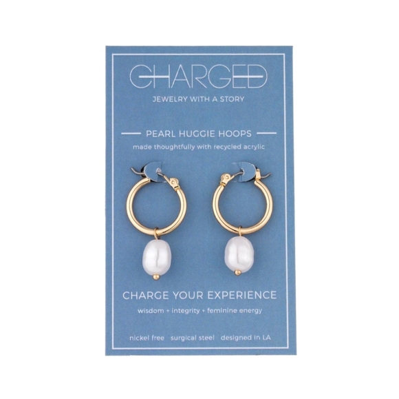Charged Jewelry - Charged Jewelry Removable Pearl & Stone Huggie Earrings New!